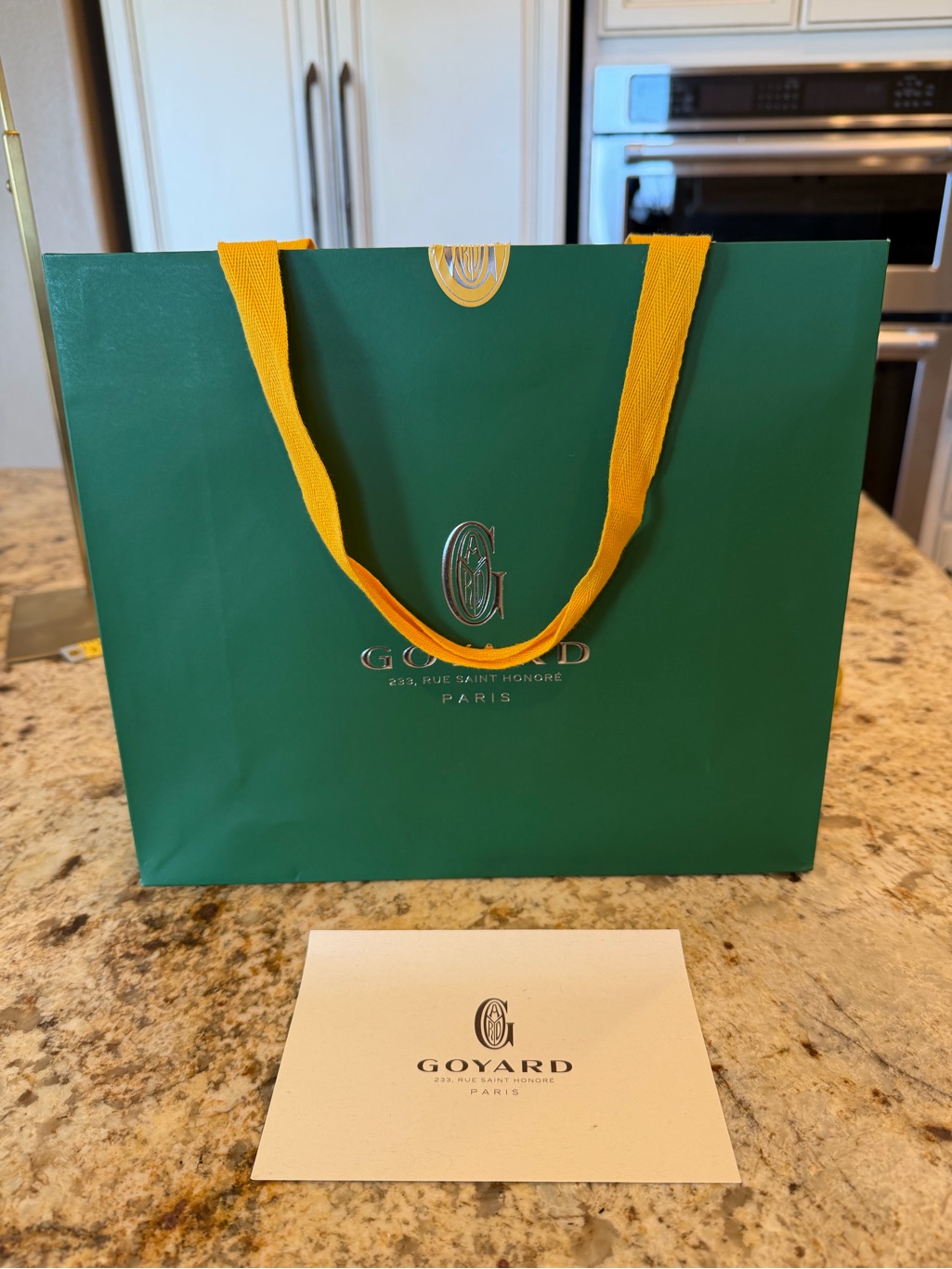 Goyard Green Paper Shopping Gift Bag With Yellow Handles